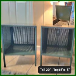 SIDE TABLES..SMALL ..GREEN..METAL..LIKE NEW..FIRM