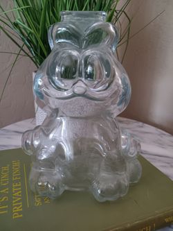 $15 Vintage Clear Glass Garfield Bank Collectable Decor 1978 Excellent Condition