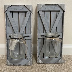 Wood Plank Wall Sconce Mason Jar Candle Holder