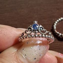 PANDORA DISNEY AUTHENTIC CINDERELLAS BLUE CRYSTAL STERLING SILVER RINGS SIZE 7 & 8 AVAILABLE