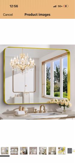Large Gold bathroom rectangular mirror 40”x48” tempered glass