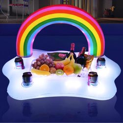 Inflatable Rainbow Cloud Pool Drink Holder with Solar Lights