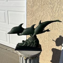 3  Bronze Pair Dolphins Swimming Nautical (17”H x 28”W) Sculpture store closed located in San Pedro it’s a vintage dolphin