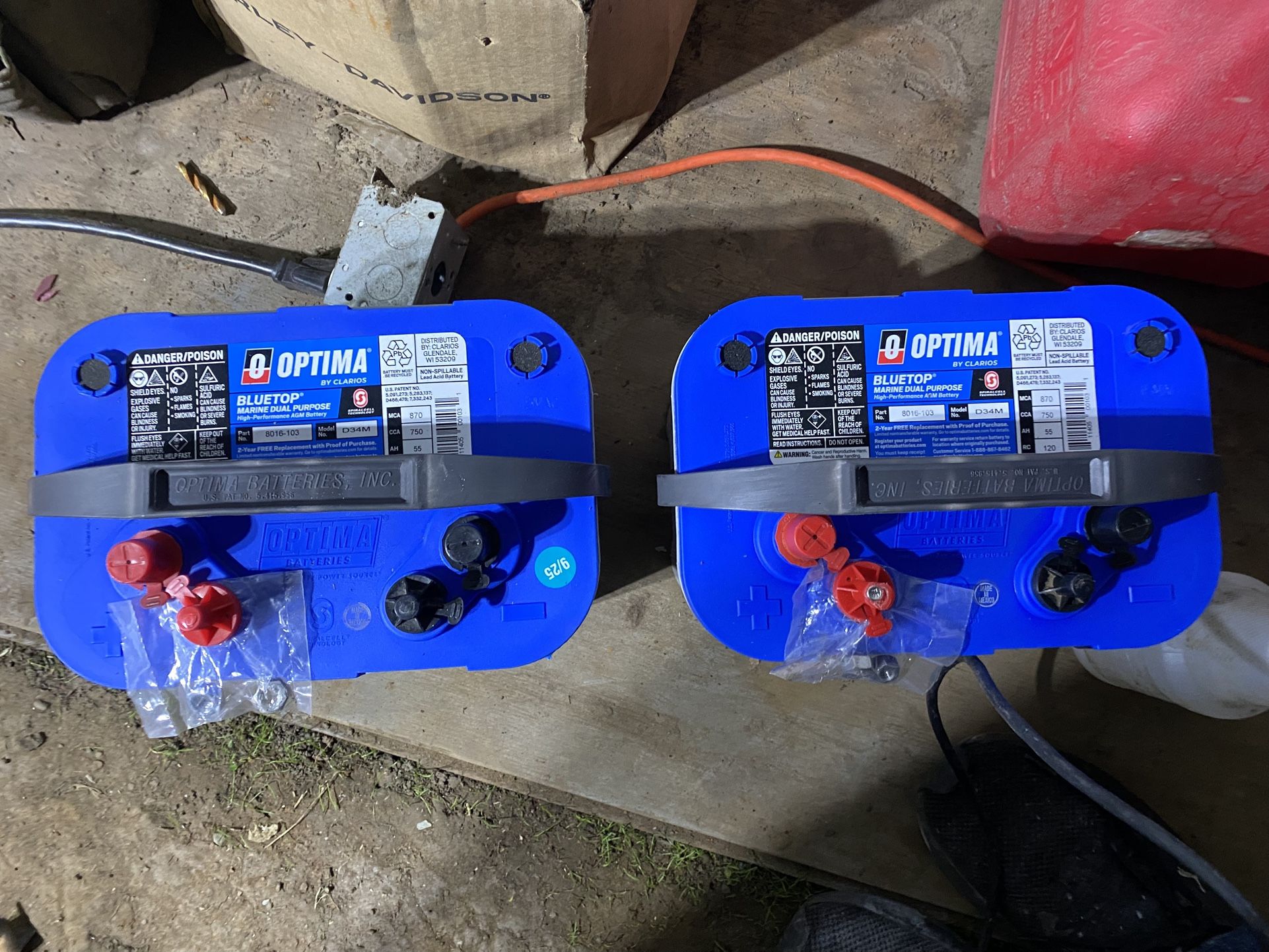 Two Top Post Optima AGM Batteries D34M Deep Cycle Marine