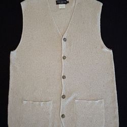Vintage Silk V-Neck Cardigan Sweater Vest by French Connection; Men's XL Beige