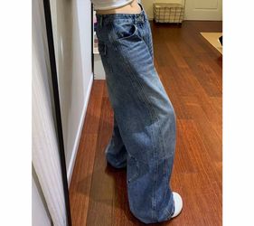Women's Vertical Seam High-waisted Wide-Leg Loose Floor-Grazing Jeans