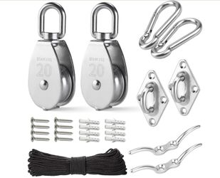 LAIWOO M20 Stainless Steel Pulley System Kit-Heavy-Duty Pulley Wheel, Pulley Block With Nylon Rope, Hooks, Eye Pad Plate, And Rope Cleat - Ideal For L