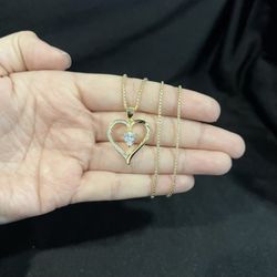 925 Sterling Silver Womens Gold Tone CZ Heart Pendant & Box Chain