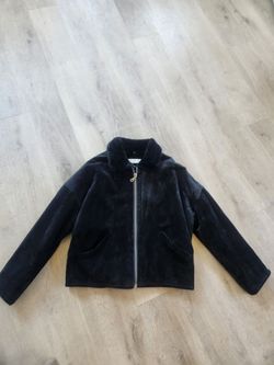 Black Faux Fur & suede Zip-Up Jacket