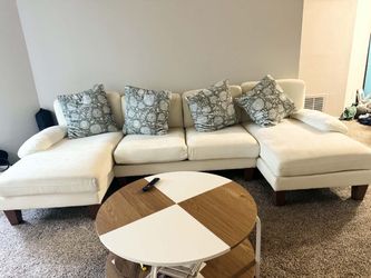 110” Cream Sectional Sofa with Double Chaise