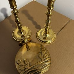 Vintage Cashier Brass Art Deco Oblong Oval Round 10"  Candlestick Candle Holder