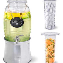 Drink Dispenser with Stainless Steel Tap and Stand - Durable and Leak-Proof - Includes Infusers, Chalkboard Sign, and Marker - Perfect for Cocktails,