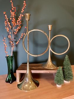 Brass Trumpet Candle Holders