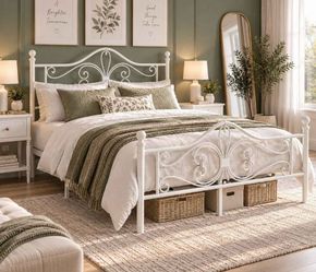 Full Bed Frame with Butterfly Pattern Design Headboard & Footboard, White
Metal Platform Bed Frame, Strong Metal Slats Support, No Box Spring Needed, 