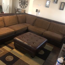 Cindy Crawford LEATHER & Fabric Sectional Sofa