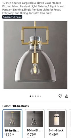 10 Inch Knurled Large Brass Blown Glass Modern Kitchen Island Pendant Light Fixtures,1 Light Island Pendant Lighting,Single Pendant Light,for Foyer, E