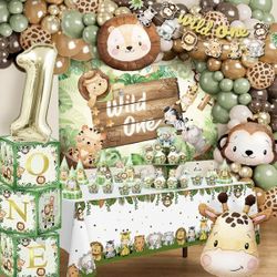 117-Pc "Wild One" Jungle Safari Baby Shower / 1st Birthday Decorations & Tableware Set