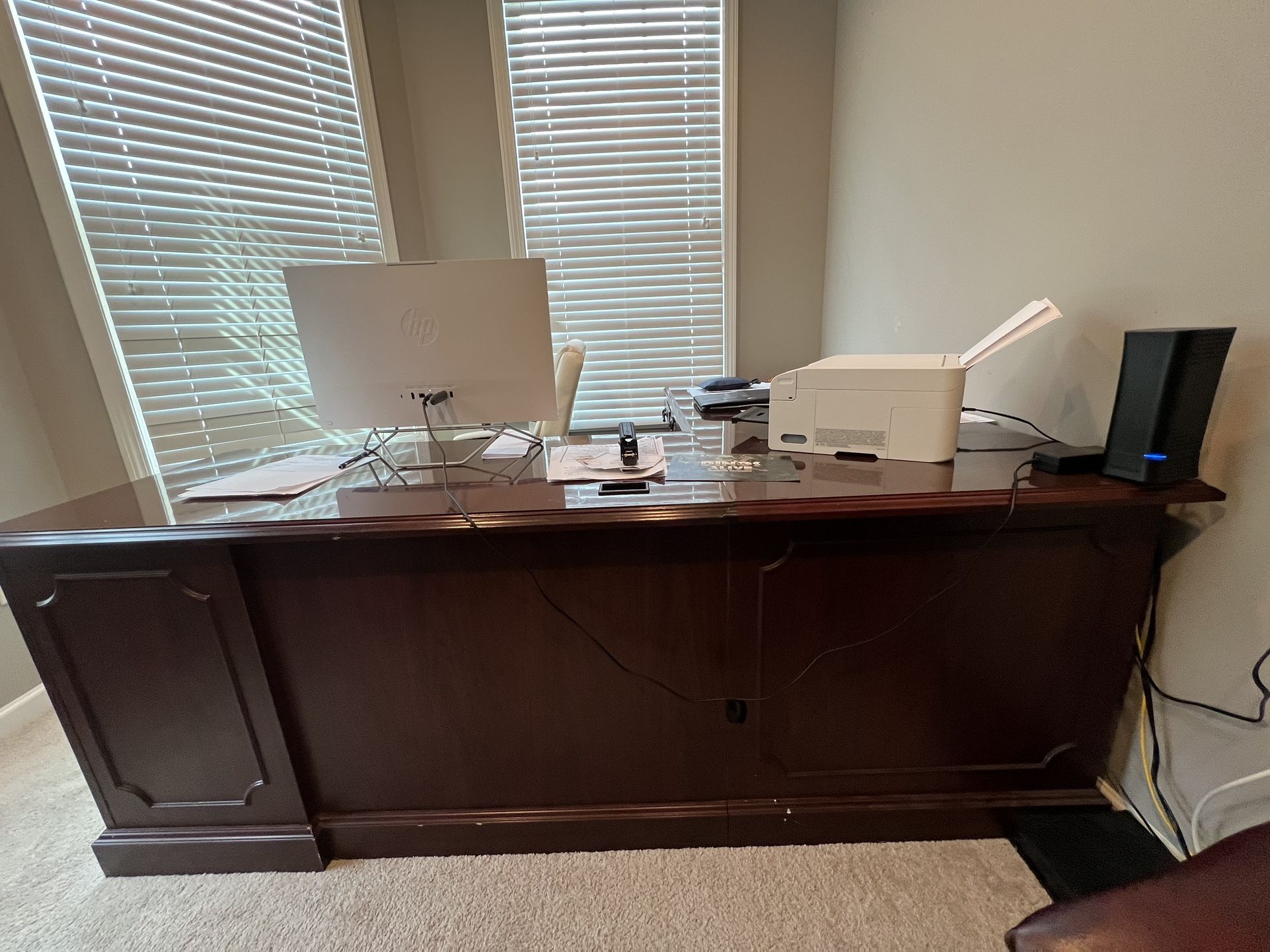 Classic Bankers Cherry Wood Desk and Chairs