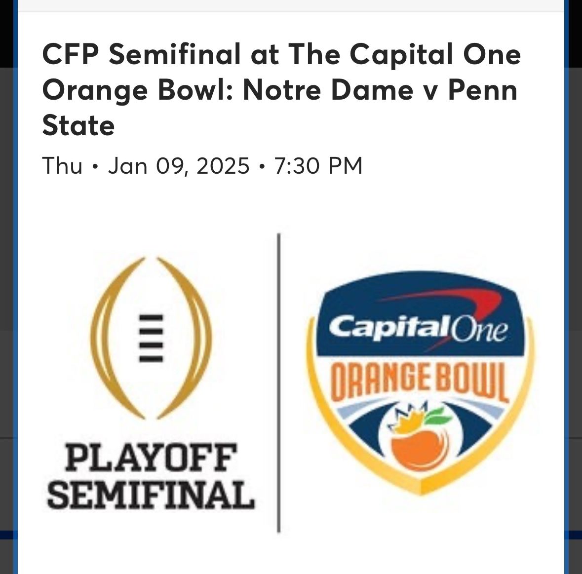 2025 Orange Bowl Tickets Sec 150 Row 11