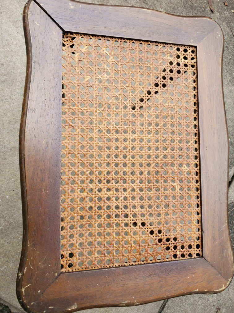 Side Table/ Solid Wood & Rattan/ Vintage
