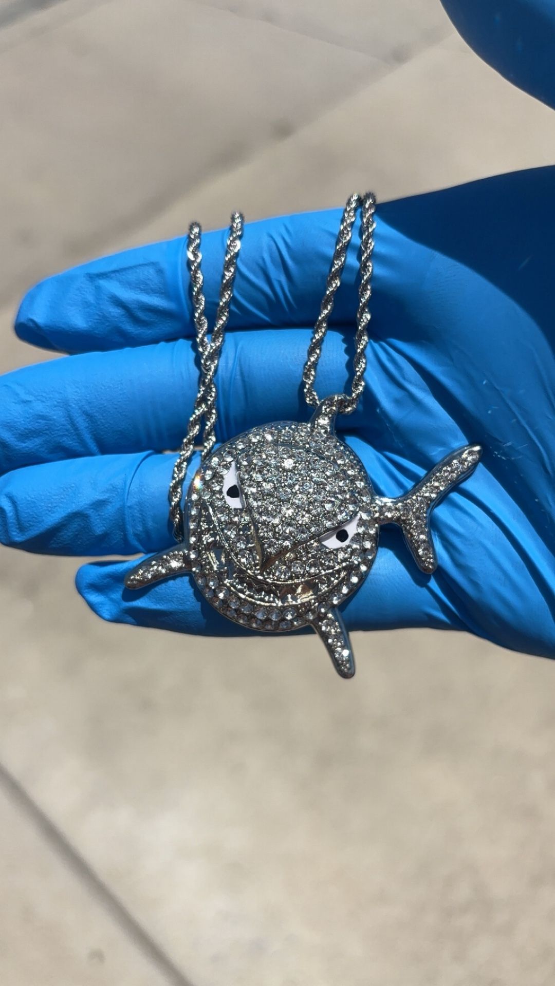 Iced Out Shark Pendant Rope Chain