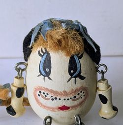 Shelf Sitter Egg Shaped Cow Details Wood Handmade Farmhouse Country Cottage