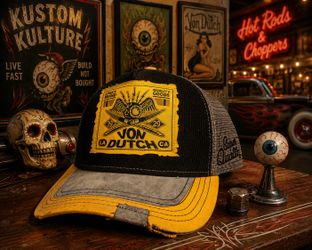 Authentic Mint Von Dutch Original Trucker Hat Eyeball Wing Logo Snapback Mesh Cap Black Yellow