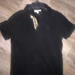 Burberry London England Medium Black Collared Polo Plaid