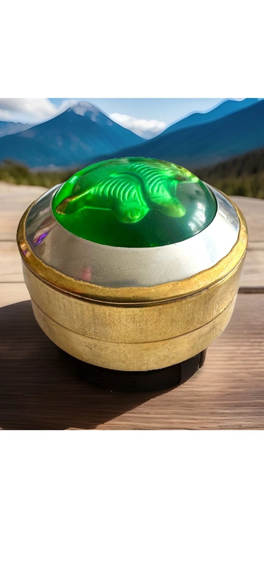 Vintage & Handmade Bunny Figure Small Green Enameled Stone & Brass Trinket Jewelry Box 2.5”inch & 41grams