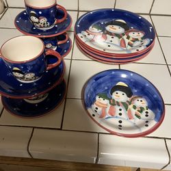 Vtg EHI Snowman Plates