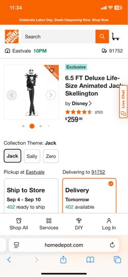Gemmy Tall 6.5 Ft Jack Skellington Nightmare Before Christmas