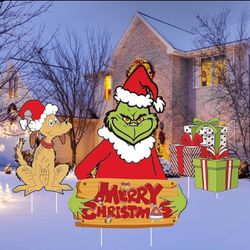 Christmas Grinch Decorations Outdoor 4PCS Yard Signs with Stakes