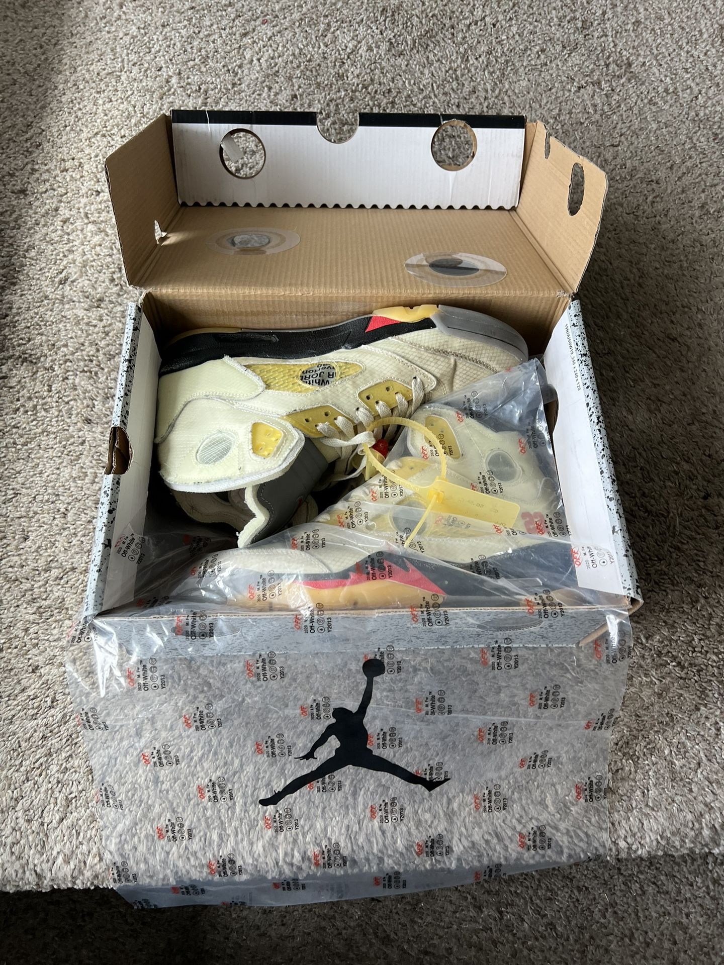 off white jordan retro 5 “sail” color way