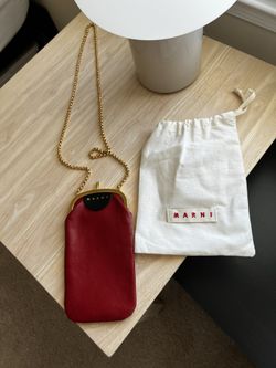 Marni phone Leather pouch with gold metal chain 