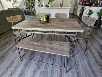 Gray 6-Piece Dining Set – Table + Seats 6 – Modern Industrial