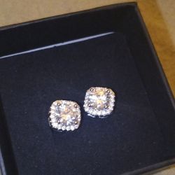 Unisex Moissanite Square Halo Stud Earrings