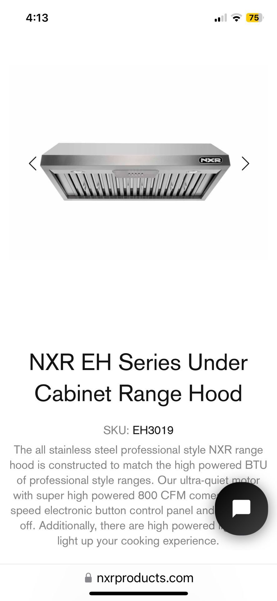 NXR 30 “ RANGE HOOD EH-3019  