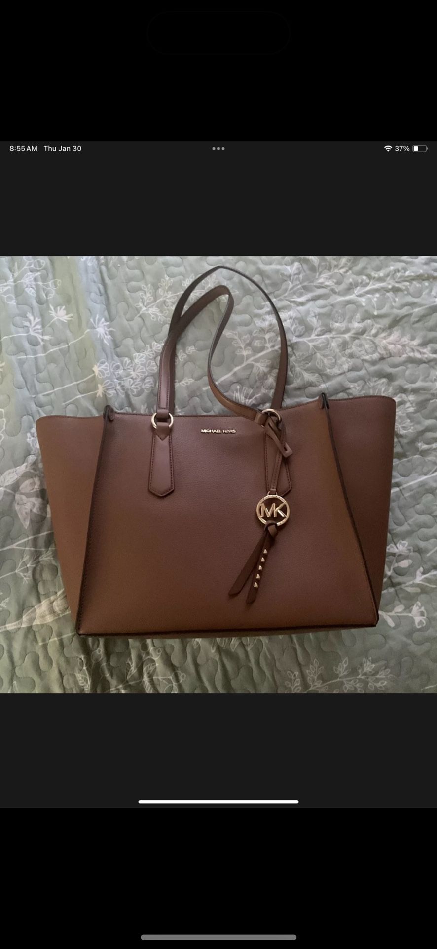 NWT Michael Kors Kris Large Top Zip Leather Satchel Tote Luggage Brown