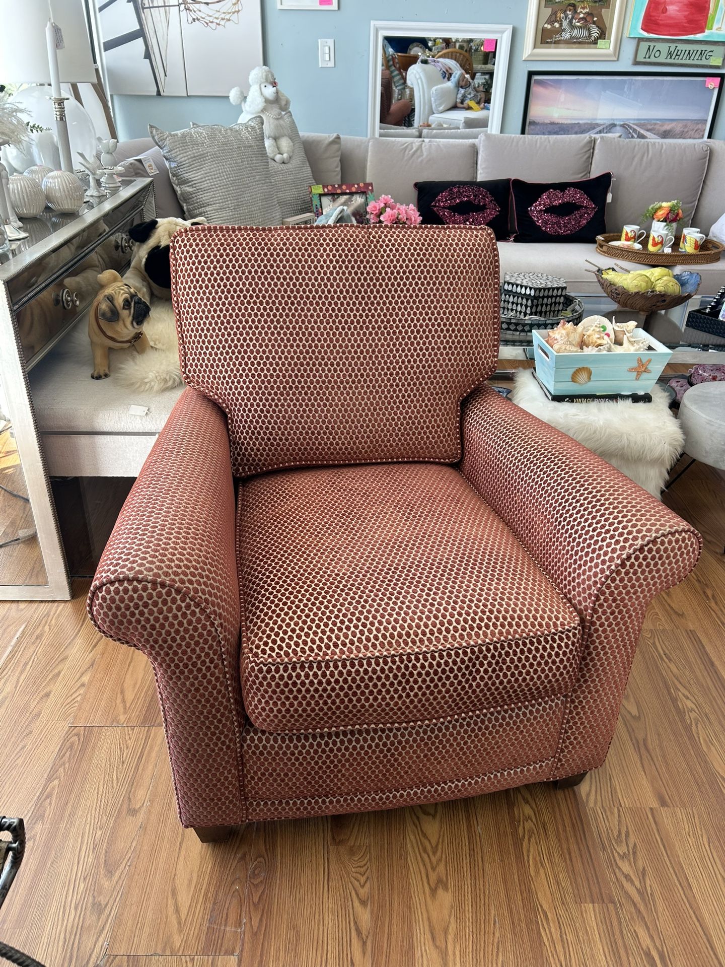 Vintage Rowe Furniture Patterned Lounge Armchair With Removable Seat and Back Cushions