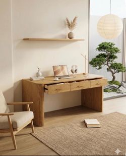 60" Modern Oak Executive Desk with Curved Waterfall Edge - 8009