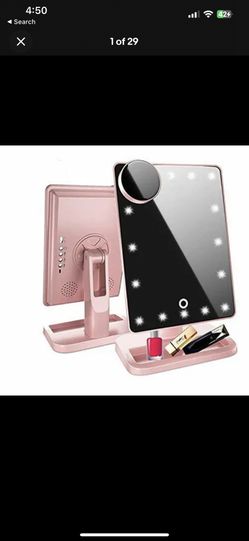 Vanity Makeup Mirror with Lights Bluetooth, Lighted Mirror with 20 LEDs, Touch Screen Wireless Audio Speaker, Detachable 10x Magnification