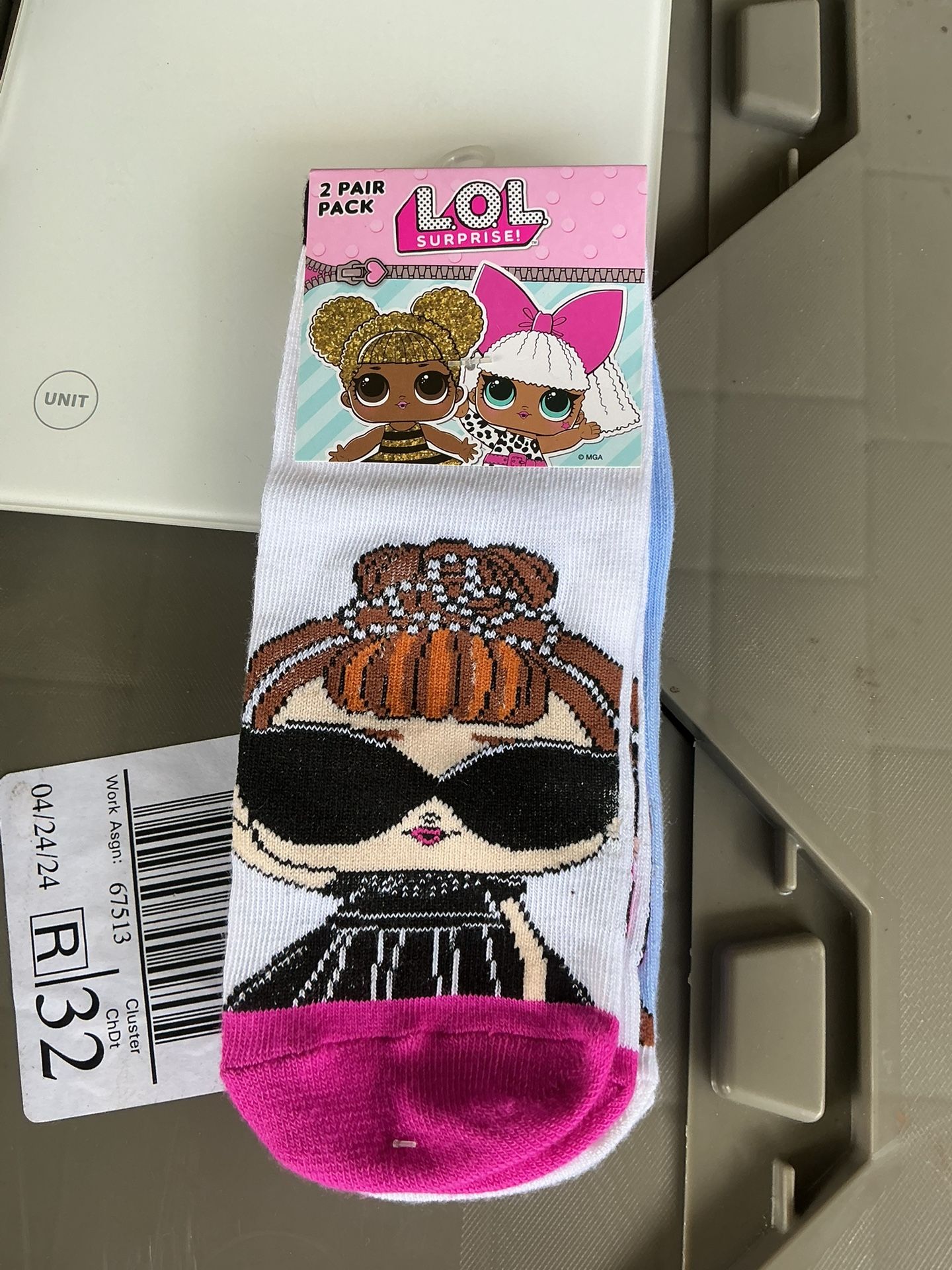 New-LOL Surprise Kids Grils Socks. Shoe Size 7-3. Sock Size 6-8.5. Non Slip Socks Has 2 Pairs In It 