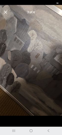 Framed Painted Canvas Art — Village Scene