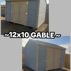 12x10 Gable/ utility storage shed includes: double shed doors, 2 shelves