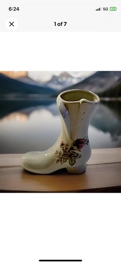 Vintage White Floral Porcelain Shoe Collectible