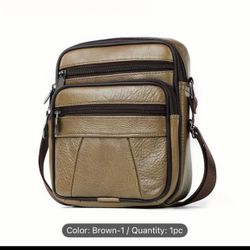 Genuine Leather Crossbody Bag- New- S- Unisex- Brown Yellow- $20
