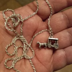 Sterling 925 Silver 24" Chain And Wagon Pendant 