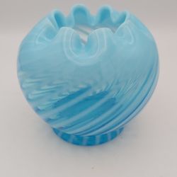 Gorgeous Vintage Fenton Spiral Optic Blue Opalescent Glass Rose Bowl (Rare)