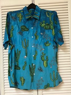 Cycology Mens Blue Cactus Cycling Gravel Button Up Performance Jersey Large VGUC