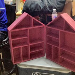 Gorgeous house shape wall wood curio display shelves house  each $35. No offers